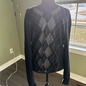 Men's Banana Republic Black and Gray Argyle Wool Sweater
